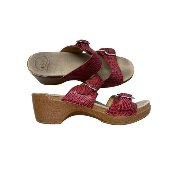 Dansko Women's Sophie Wedge Heel Leather Slip On Sandals Size EU 41 US 9.5 Red - Picture 1 of 8